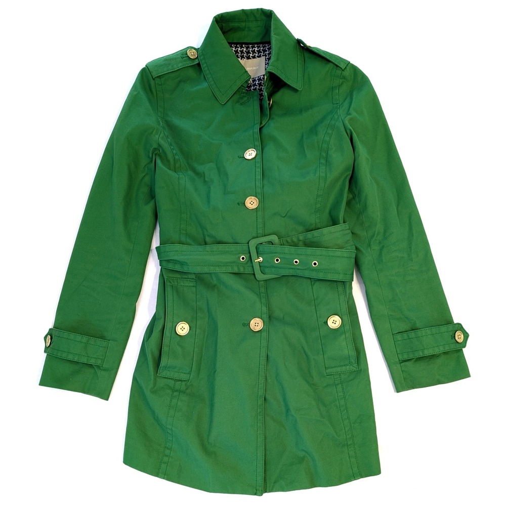 Banana Republic Green Cotton Belted Trench Coat Jacket Small RN 54023 CA 17897